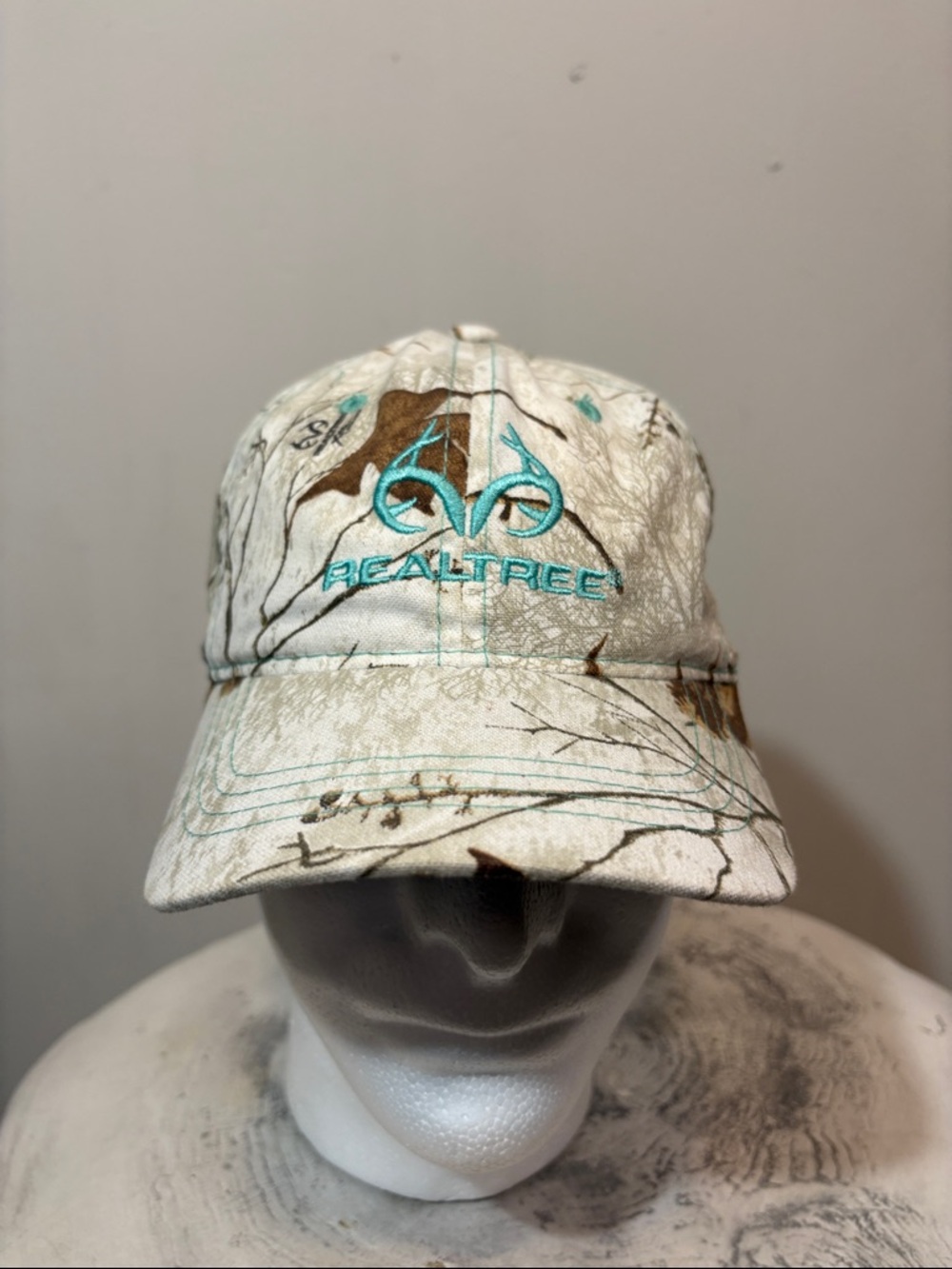 Realtree Girly White Camo Mint / Aqua Blue Accent Stitching Pop of Color Hat Cap